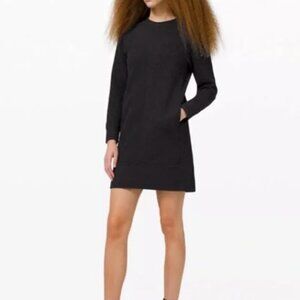 Lululemon On Repeat Dress Black Long-Sleeve Textured Removable Collar Women's 6